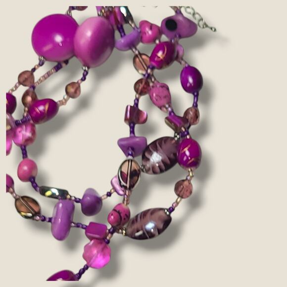 Vintage Bright Purple Stone Art Glass & MOP Shell Bead Necklace 42" - Picture 3 of 11